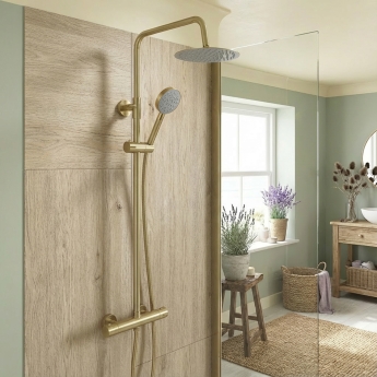 Duchy Kerensa Brushed Brass Complete Mixer Shower with Fixed Head and Handset | Product Image