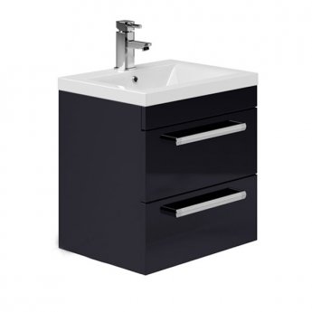 Duchy Nevada 2-Drawer Wall Hung Vanity Unit with Basin 500mm Wide Indigo Gloss 1 Tap Hole