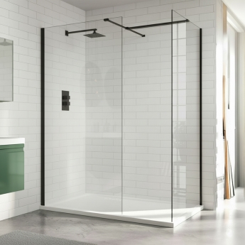 Duchy Padstow Matt Black 8mm Wet Room Glasss Shower Screen | Product Image