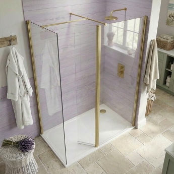 Duchy Padstow Brushed Brass Walk-In Shower Enclosure with Swivel Return (inc Side Panel) | Product Image