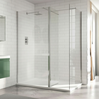 Duchy Padstow Chrome 8mm Wet Room Glasss Shower Screen with Swivel Return | Product Image