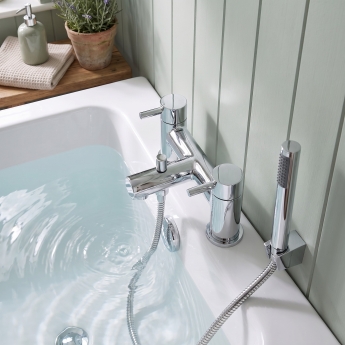 Duchy Penrose Chrome Pillar Mounted Bath Shower Tap (inc Bracket, Handset and Hose) | Product Image
