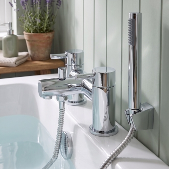 Duchy Penrose Chrome Pillar Mounted Bath Shower Tap (inc Bracket, Handset and Hose) | Product Image