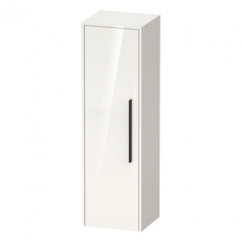 Duravit D-Code 400mm 1-Door Left Hand Opening Tall Unit with Black Handle - Gloss White | Product Image