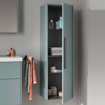 Duravit D-Code 400mm 1-Door Right Hand Opening Tall Unit with Black Handle - Fjord Green