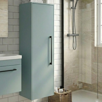 Duravit D-Code 400mm 1-Door Left Hand Opening Tall Unit with Black Handle - Fjord Green | Product Image
