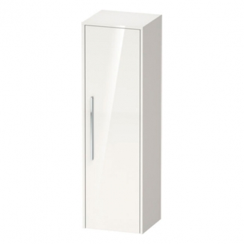 Duravit D-Code 400mm 1-Door Right Hand Opening Tall Unit with Chrome Handle - Gloss White | Product Image