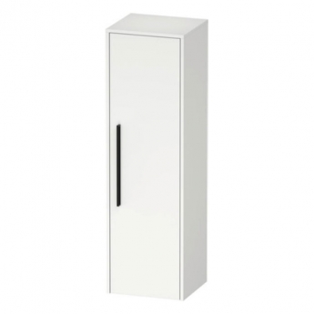 Duravit D-Code 400mm 1-Door Right Hand Opening Tall Unit with Black Handle - Matt White | Product Image
