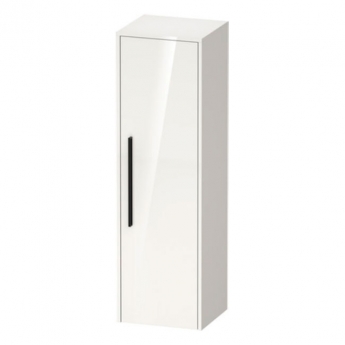 Duravit D-Code 400mm 1-Door Right Hand Opening Tall Unit with Black Handle - Gloss White | Product Image