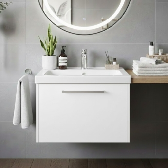 Duravit D-Code Wall Hung 1-Drawer Vanity Unit with Basin and Chrome Handle 600mm Wide - Gloss White | Product Image