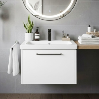 Duravit D-Code Wall Hung 1-Drawer Vanity Unit with Basin and Black Handle 650mm Wide - Matt White | Product Image