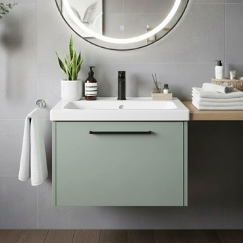 Duravit D-Code Wall Hung 1-Drawer Vanity Unit with Basin and Black Handle 650mm Wide - Fjord Green | Product Image