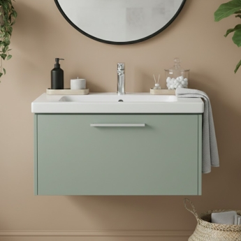 Duravit D-Code Wall Hung 1-Drawer Vanity Unit with Basin and Chrome Handle 800mm Wide - Fjord Green | Product Image