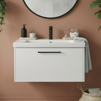 Duravit D-Code Wall Hung 1-Drawer Vanity Unit with Basin and Black Handle 800mm Wide - Gloss White | Product Image