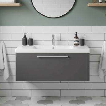 Duravit D-Code Wall Hung 1-Drawer Vanity Unit with Basin and Chrome Handle 1000mm Wide - Matt Graphite | Product Image
