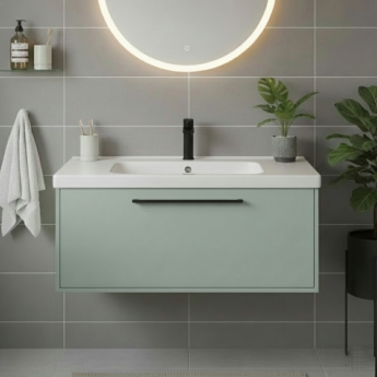 Duravit D-Code Wall Hung 1-Drawer Vanity Unit with Basin and Black Handle 1000mm Wide - Fjord Green | Product Image