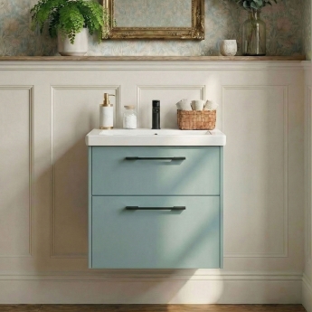 Duravit D-Code Wall Hung 2-Drawer Vanity Unit with Basin and Black Handle 600mm Wide - Fjord Green | Product Image