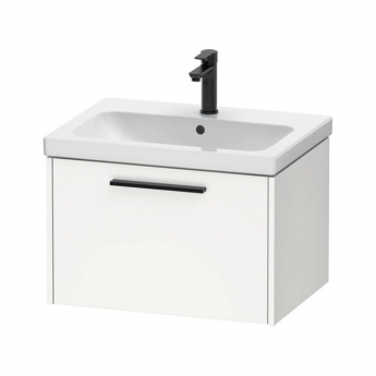 Duravit D-Code Wall Hung 1-Drawer Vanity Unit with Basin and Black Handle 650mm Wide - Matt White | Product Image