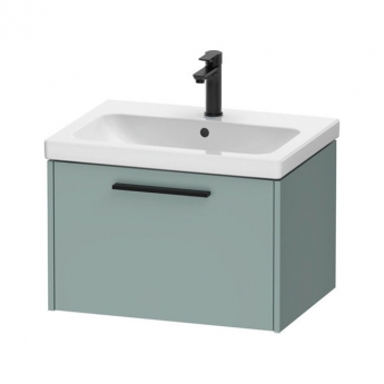 Duravit D-Code Wall Hung 1-Drawer Vanity Unit with Basin and Black Handle 650mm Wide - Fjord Green | Product Image
