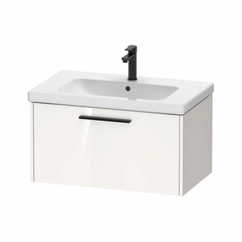 Duravit D-Code Wall Hung 1-Drawer Vanity Unit with Basin and Black Handle 800mm Wide - Gloss White | Product Image
