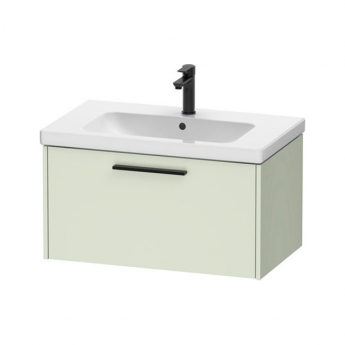 Duravit D-Code Wall Hung 1-Drawer Vanity Unit with Basin and Black Handle 800mm Wide - Pale Green