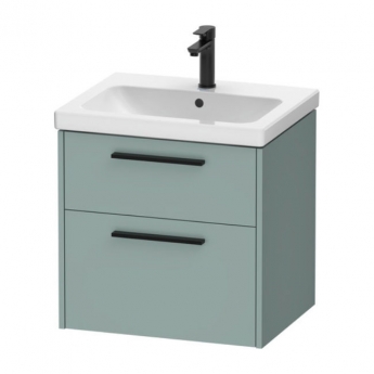 Duravit D-Code Wall Hung 2-Drawer Vanity Unit with Basin and Black Handle 600mm Wide - Fjord Green