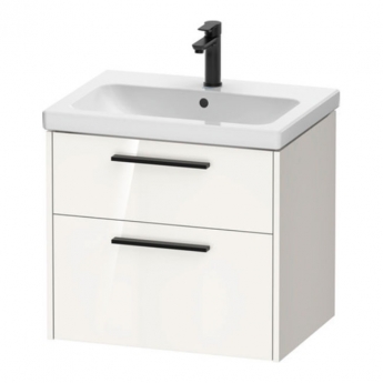 Duravit D-Code Wall Hung 2-Drawer Vanity Unit with Basin and Black Handle 650mm Wide - Gloss White | Product Image