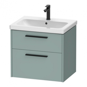 Duravit D-Code Wall Hung 2-Drawer Vanity Unit with Basin and Black Handle 650mm Wide - Fjord Green | Product Image
