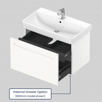 Duravit No.1 Wall Hung 1-Drawer Vanity Unit with Internal Drawer and Basin 650mm Wide - Matt White | Product Image