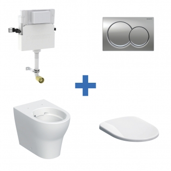 Geberit Selnova Rimless Back to Wall Pan with Alpha Flush Plate and Alpha 4-in-1 Cistern (including Soft Close Seat)