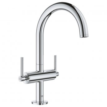 Grohe Atrio L-Size Basin Mixer Tap and Push-Open Waste with Lever Handles - Chrome
