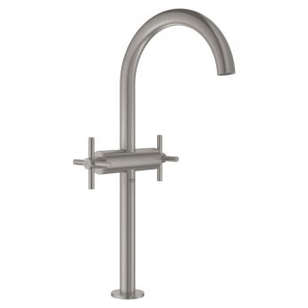 Grohe Atrio XL-Size Basin Mixer Tap and Push-Open Waste with Cross Handles - Supersteel