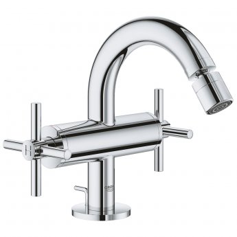 Grohe Atrio M-Size Bidet Mixer Tap and Pop Up Waste with Cross Handles - Chrome