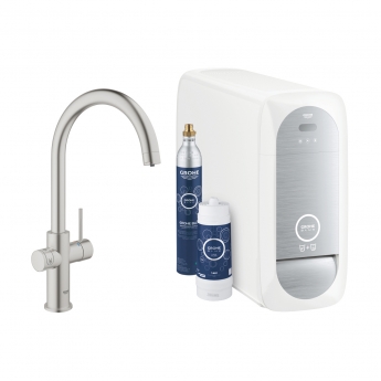 Grohe Blue Home C-Spout Kitchen Sink Mixer Tap with Filter Kit - Supersteel