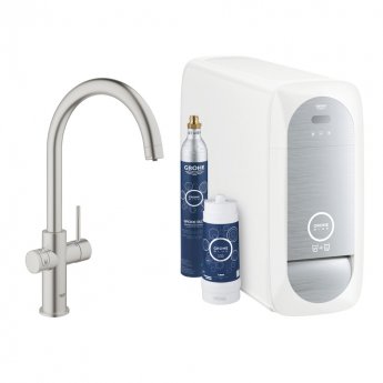 GROHE Blue Home C-Spout Kitchen Sink Mixer Tap with Filter Kit - Supersteel