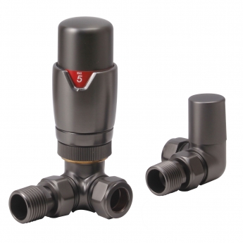 Heatwave Prime Brushed Gunmetal Corner Thermostatic Radiator Valve Set