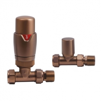Heatwave Prime Brushed Bronze Straight Thermostatic Radiator Valve Set | Product Image