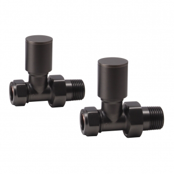Heatwave Round Brushed Gunmetal Straight Radiator Valves Pair