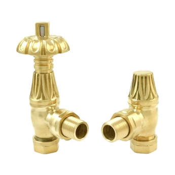 Heatwave Wyndham Polished Brass Angled Thermostatic Radiator Valve Set | Product Image