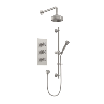 Heritage Dawlish Triple Concealed Mixer Shower with Shower Kit + Fixed Head - Brushed Nickel | Product Image