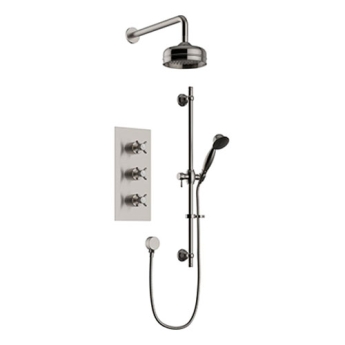 Heritage Dawlish Triple Concealed Mixer Shower with Shower Kit + Fixed Head - Brushed Nickel | Product Image