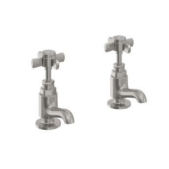 Heritage Dawlish Short Nose Basin Taps Pair - Brushed Nickel | Product Image