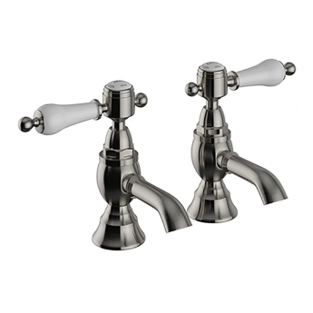Heritage Glastonbury Basin Taps Pair - Brushed Nickel | Product Image