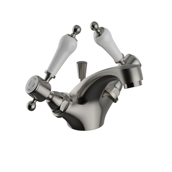 Heritage Glastonbury Basin Mixer Tap with Pop Up Waste - Brushed Nickel | Product Image