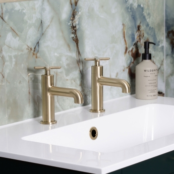 Heritage Salcombe Basin Taps Pair - Brushed Brass | Product Image