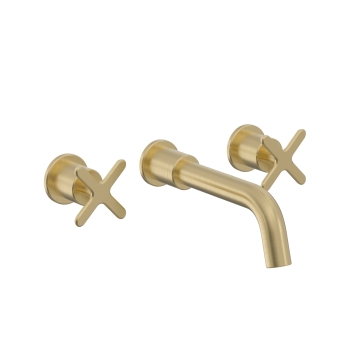 Heritage Salcombe 3-Hole Wall Mounted Basin Mixer Tap - Brushed Brass | Product Image