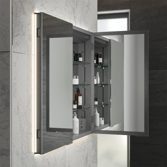 HiB Atrium 60 LED Double Door Semi-Recessed Bathroom Cabinet 700mm H x 600mm W