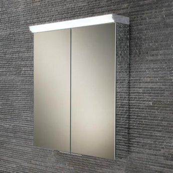 HiB Flare Aluminium Double door Illuminated Bathroom Cabinet 700mm H x 600mm W x 115/150mm D