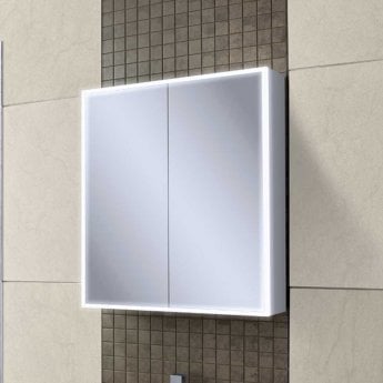 HiB Qubic 60 Aluminium LED Double Door Bathroom Cabinet 700mm H x 600mm W x 130mm D