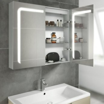 HiB Stratus 60 Aluminium LED Double Door Bathroom Cabinet 700mm H x 600mm W x 150mm D